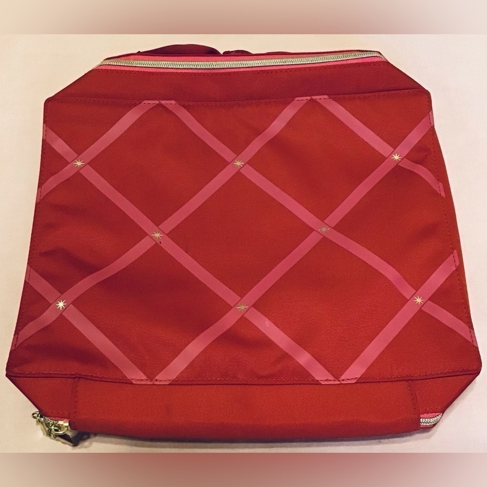 Estée Lauder Red Pink Holiday Travel Bag w/Zipper NWOT 12” x 10”